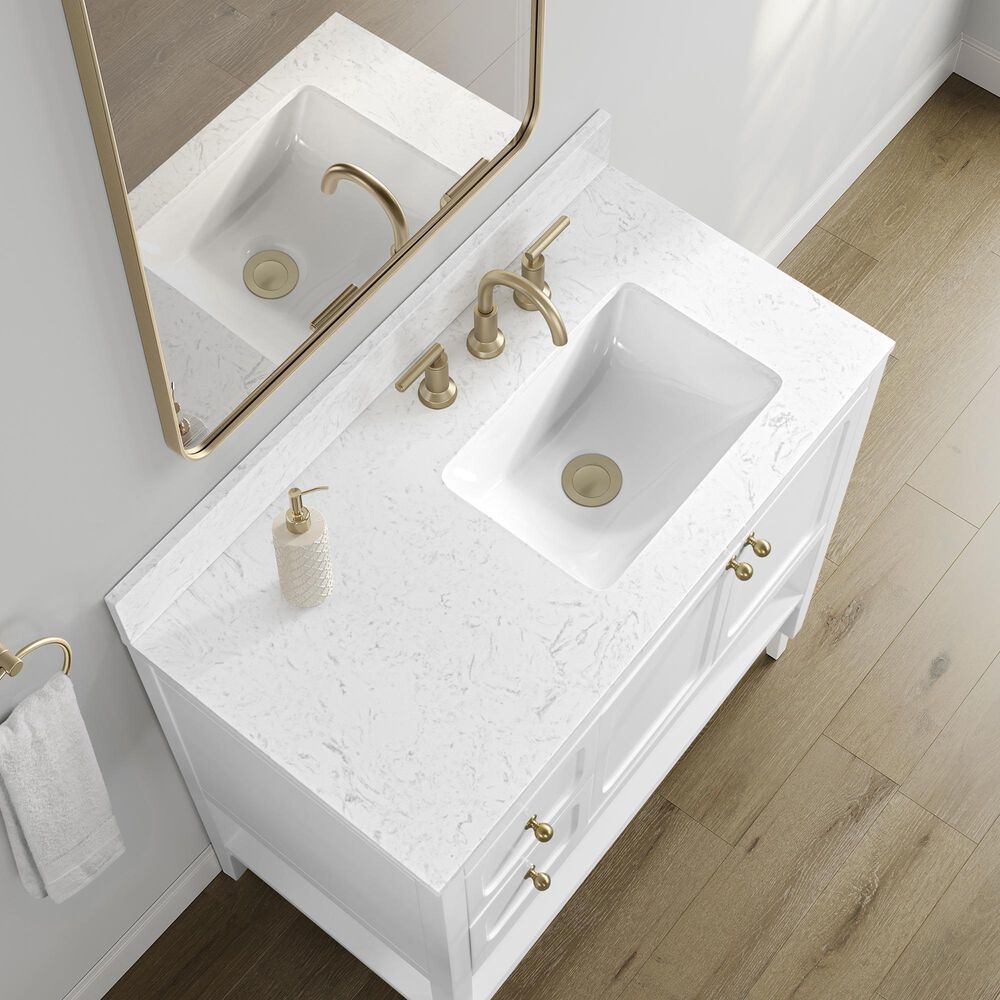 37B Ravello 36" Single Bathroom Vanity Cabinet in Bright White with Marble Top and Backsplash, , large