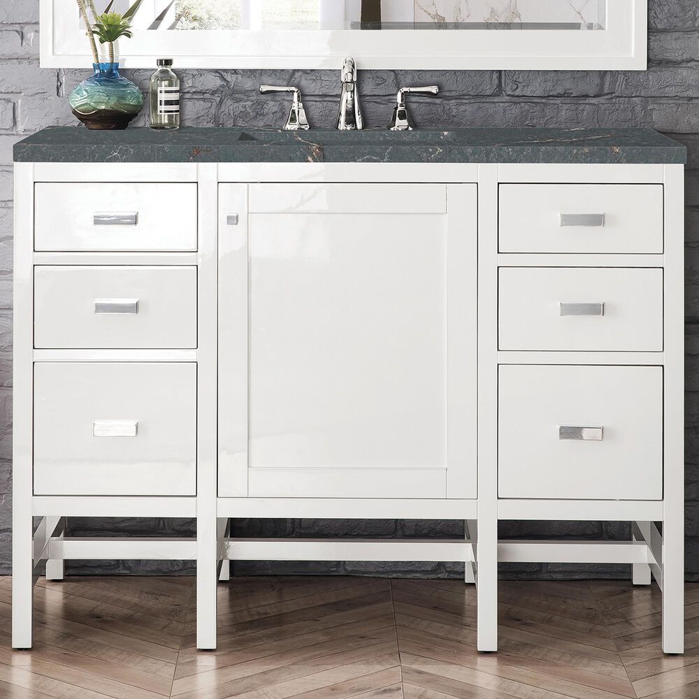 James Martin Vanities Addison 48" Single Bathroom Vanity in Glossy White with 3 cm Parisien Bleu Quartz Top and Rectangular Sink, , large