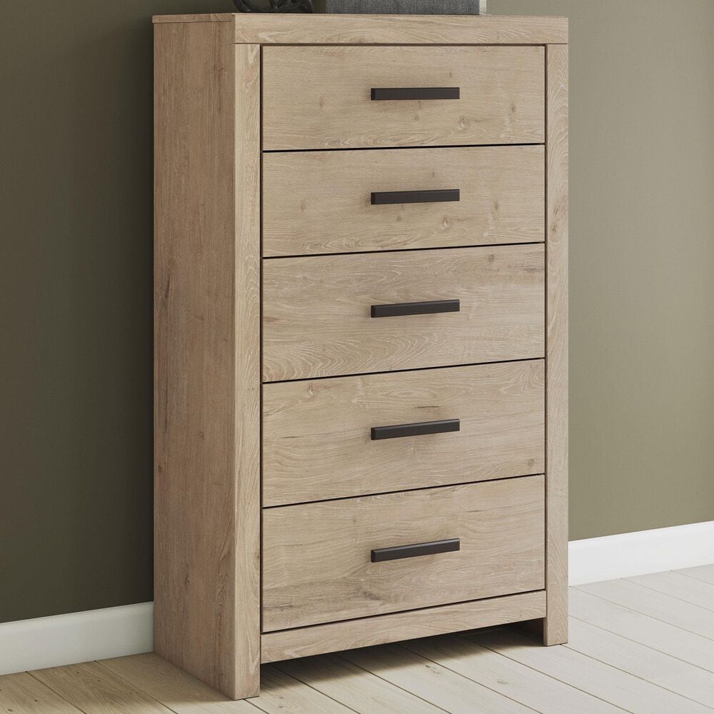 Ashley Sanginlane 5-Drawer Chest in Tan, , large
