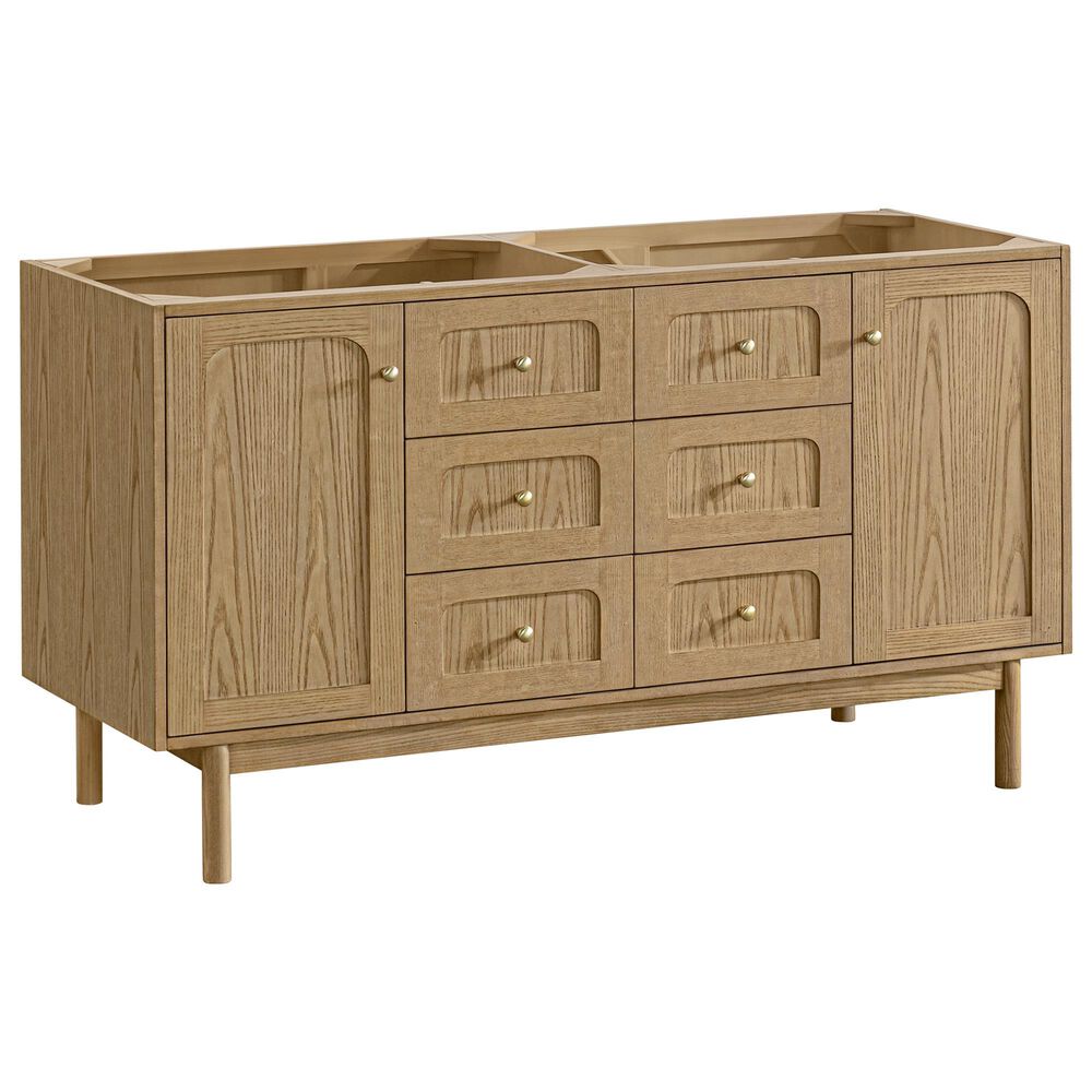 James Martin Vanities Laurent 60" Double Bathroom Vanity in Light Natural Oak with 3 cm Ethereal Noctis Silestone Top, Rectangular Sinks and FreePower Wireless Charger, , large