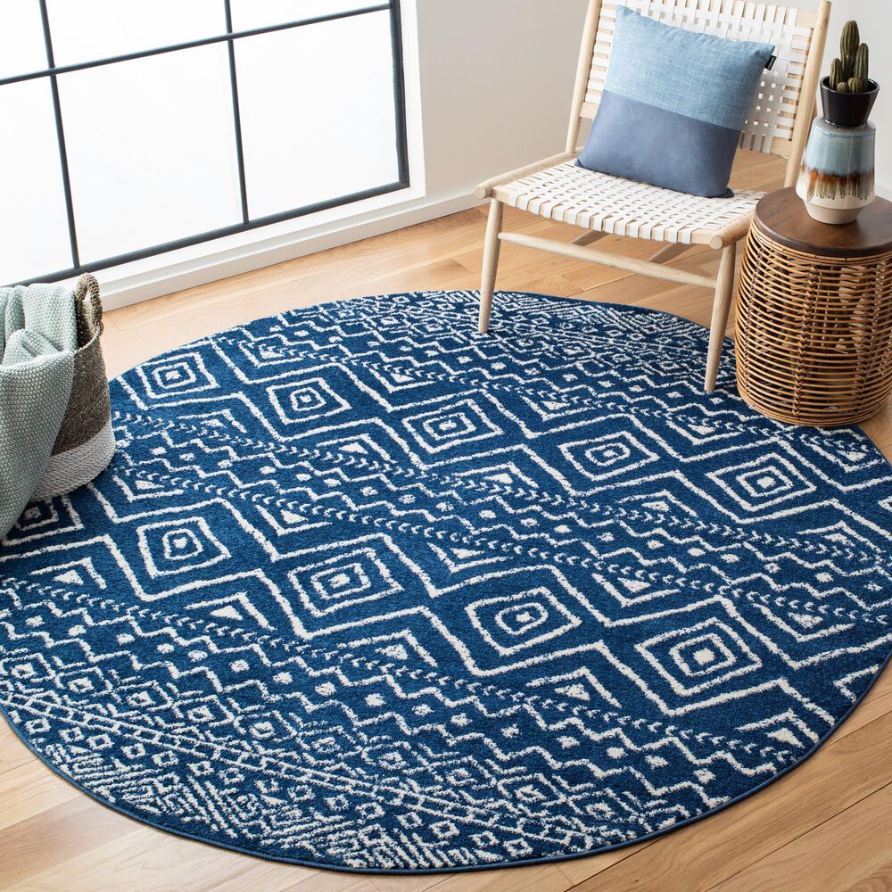 Safavieh Tulum Traditional  6&#39;7&quot; Round Navy and Ivory Area Rug, , large