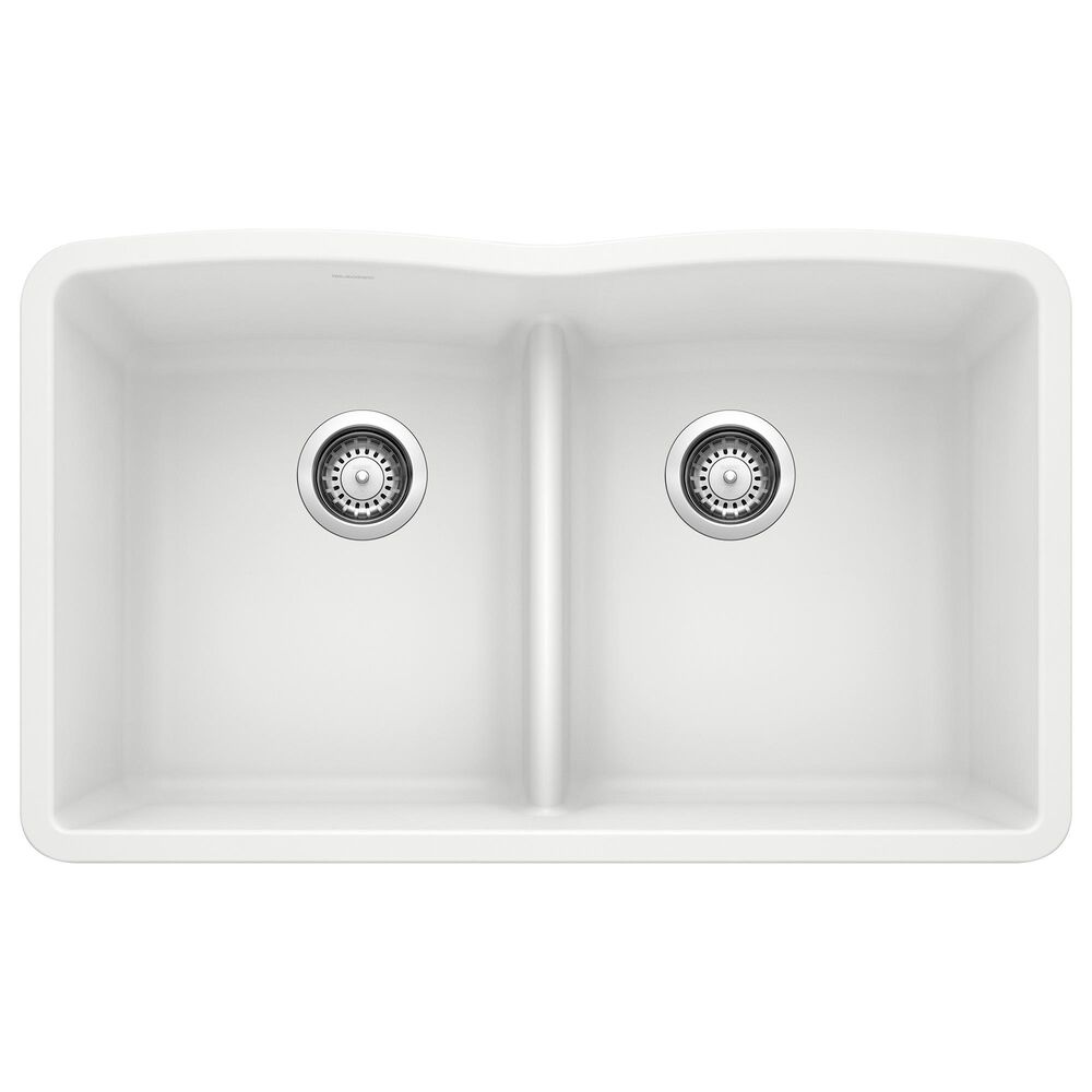 Blanco Diamond Equal Double Bowl Kitchen Sink with Low Divide in White, , large