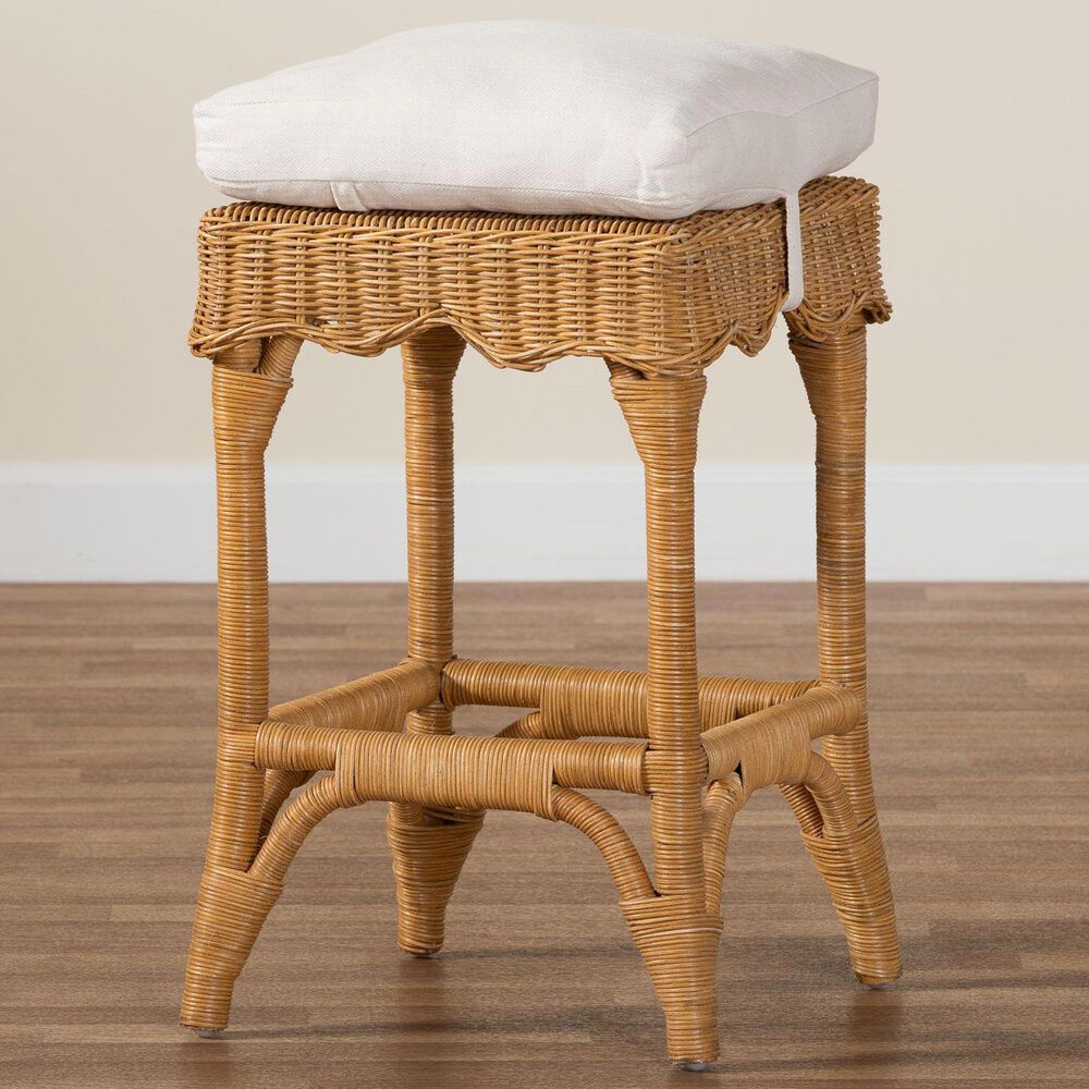 Baxton Studio Muy Scallop Rattan Counter Stool in Honey, , large