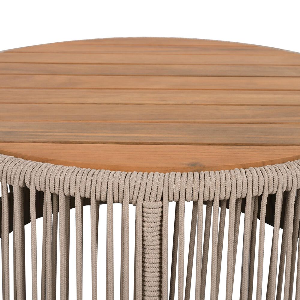 Hearth and Haven 2-Piece Outdoor Coffee Table and Side Table Set with Woven Rope Design in Beige and Teak, , large