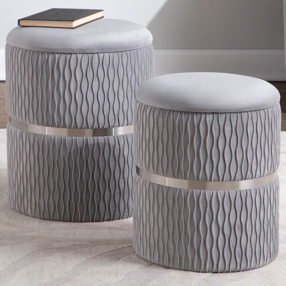 Lumisource Cinch 2-Piece Nesting Ottoman Set in Silver, , large