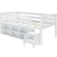 Birch Hollow Scandinavian Low Loft Twin Bed with Bookcase and Stepstool in White, , large
