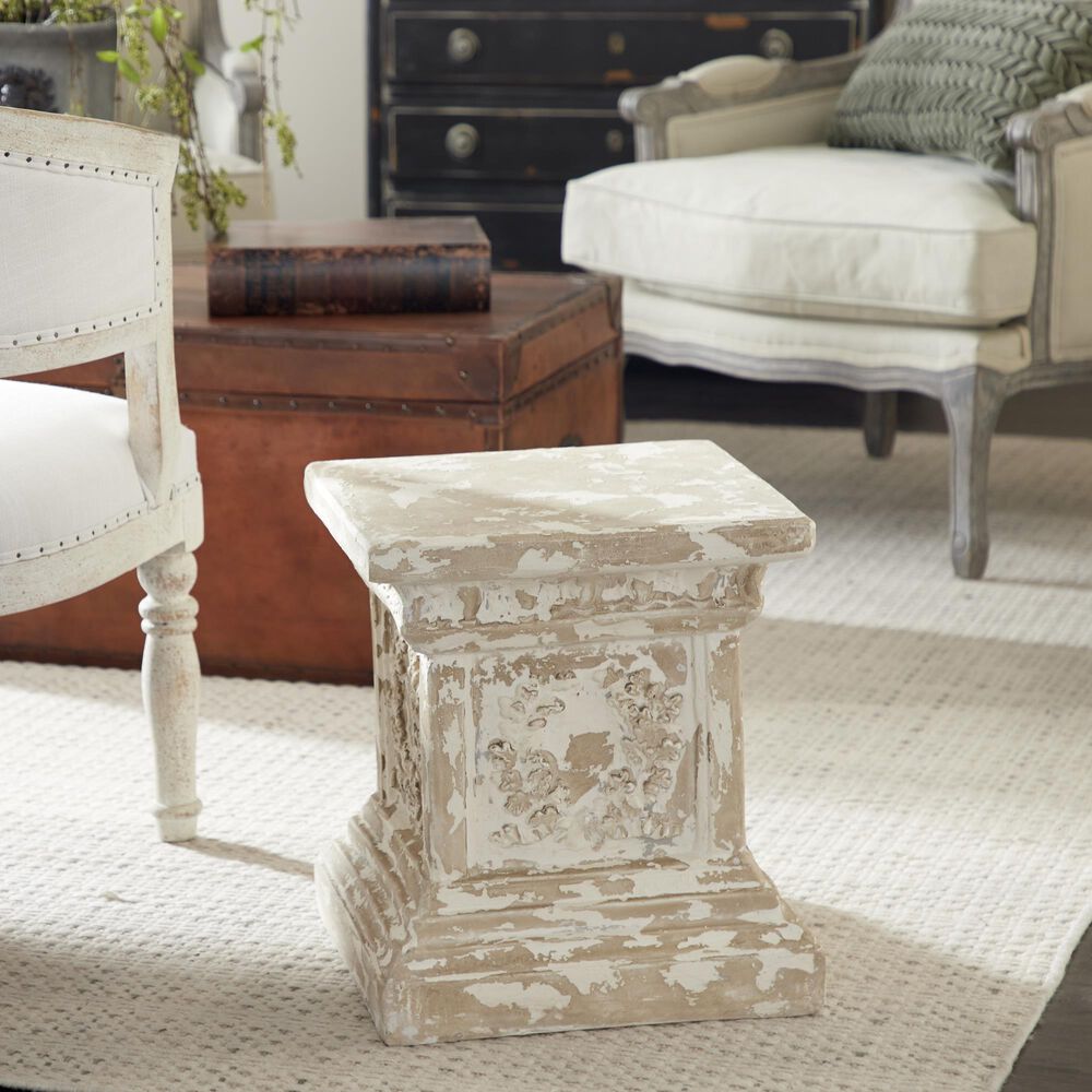 Maple and Jade 17&quot; Vintage Resin Pedestal Table in White and Beige, , large