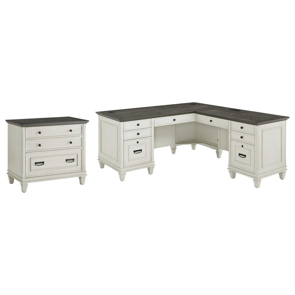 Wycliff Bay Hartford 3-Piece L-Shaped Desk with Lateral File Set in Antique White and Gray, , large