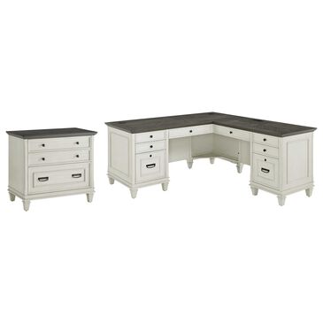 Wycliff Bay Hartford 3-Piece L-Shaped Desk with Lateral File Set in Antique White and Gray, , large