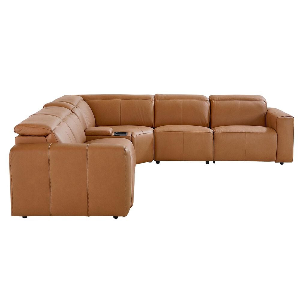 Bassett Airy 6-Piece Leather Power Reclining Sectional in Antelope, , large