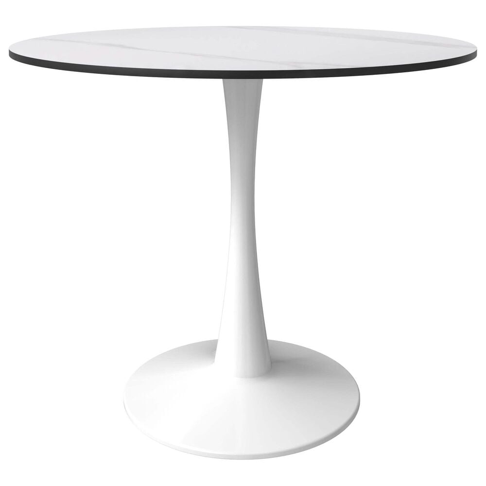 Leisuremod Leisuremod Bristol 35 round dining table White base with White Sintered stone Top, , large