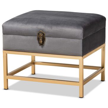 Baxton Studio Aliana Storage Ottoman in Grey/Gold, , large