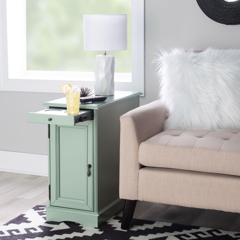 Linon Home Decor Barron Accent Table with USB Charging Station in Aqua, , large