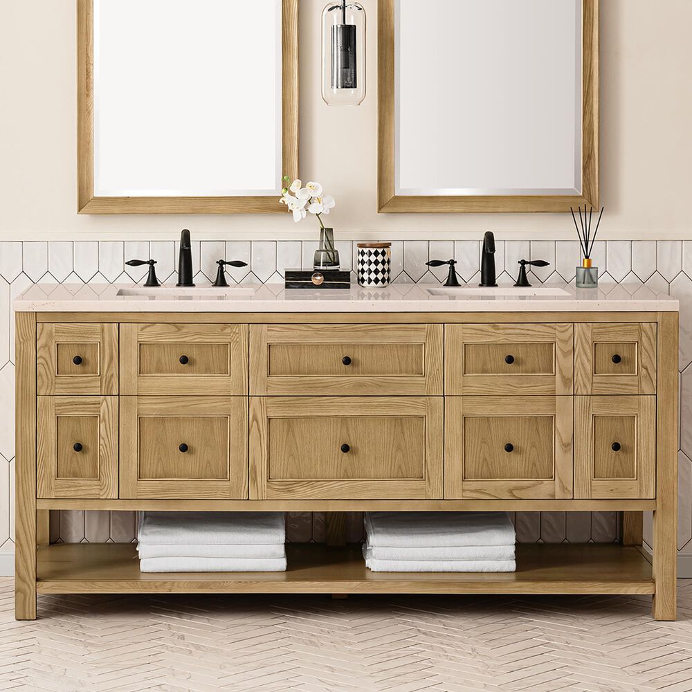 James Martin Vanities Breckenridge 72&quot; Double Bathroom Vanity in Light Natural Oak with 3 cm Eternal Marfil Quartz Top and Rectangular Sinks, , large