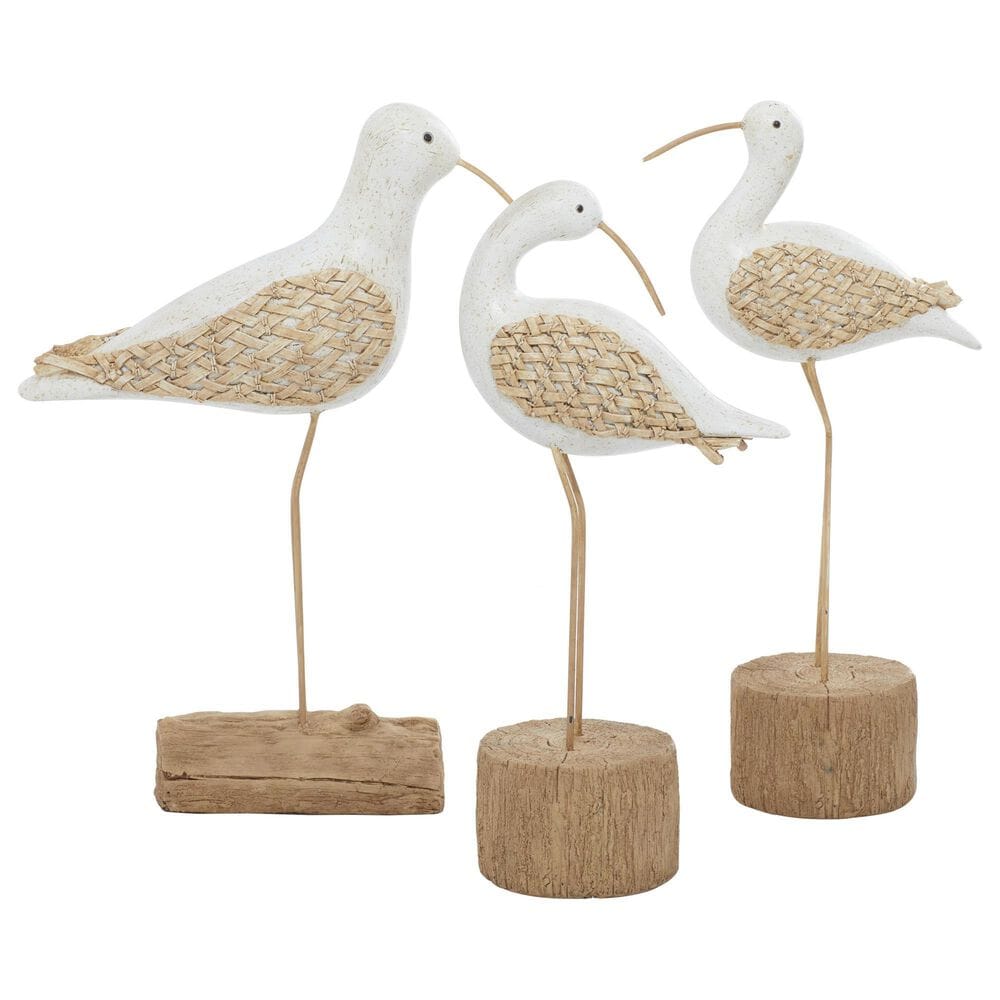 Maple and Jade 3-Piece Bird Decorative Sculpture Set in White and Tan, , large