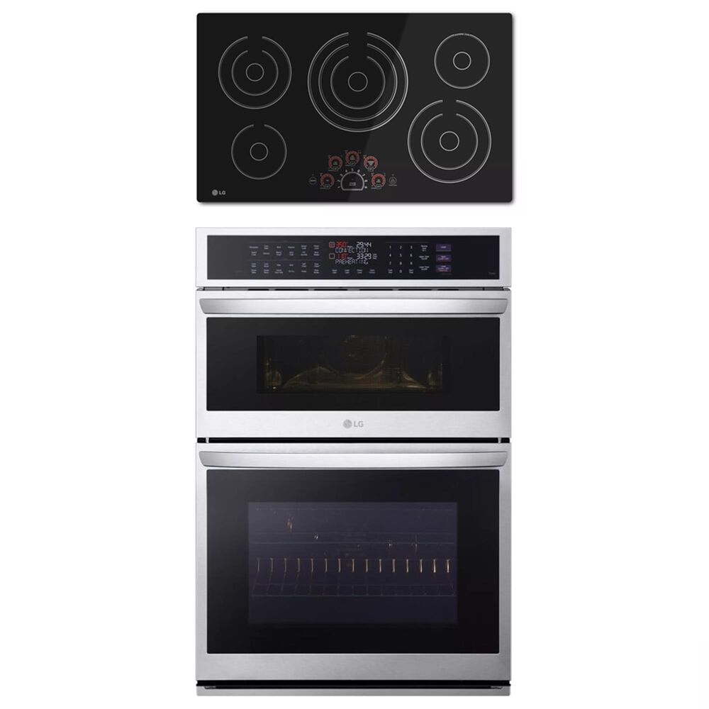 LG 2-Piece Kitchen Package with 6.4 Cu. Ft. Wall Oven and 36" Electric Cooktop in Print Proof Stainless Steel and Black, , large