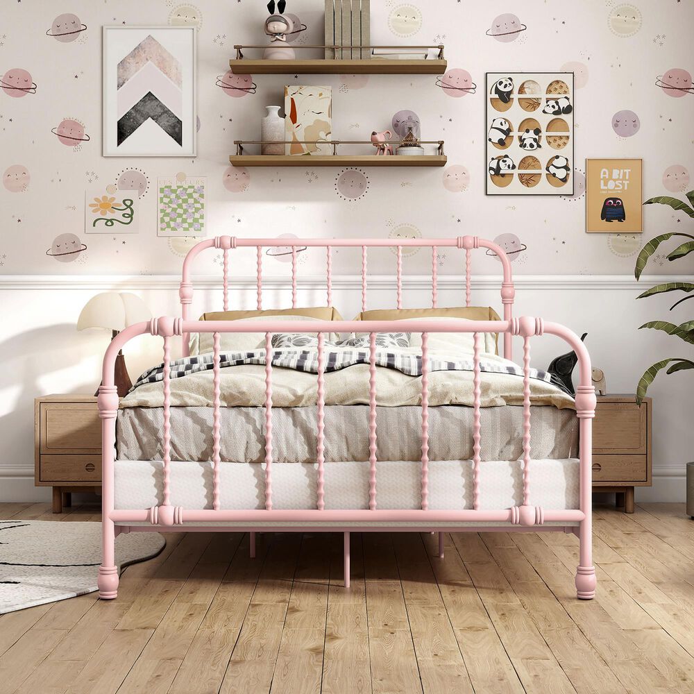 Furniture of America Wren Full Spindle Kids Bed in Pink, , large