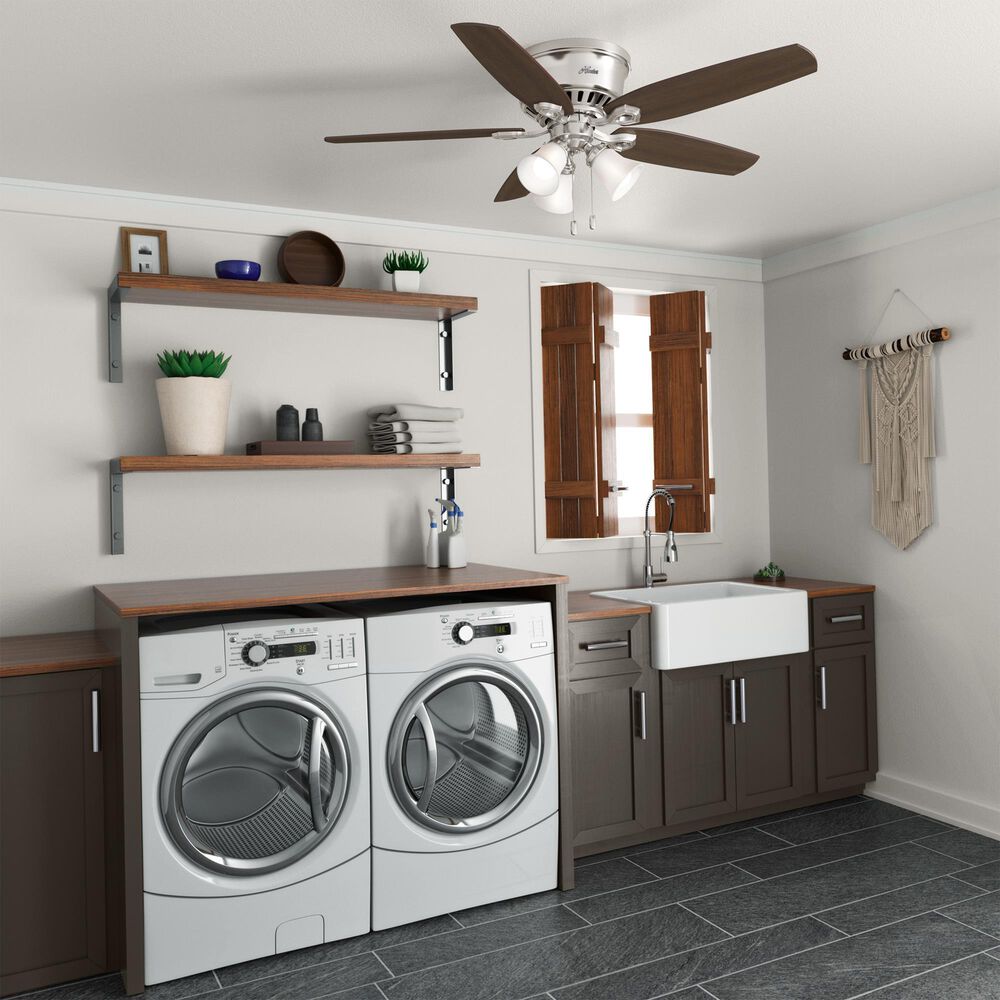 Hunter Builder 52" Low Profile Ceiling Fan with 3 Lights in Brushed Nickel, , large