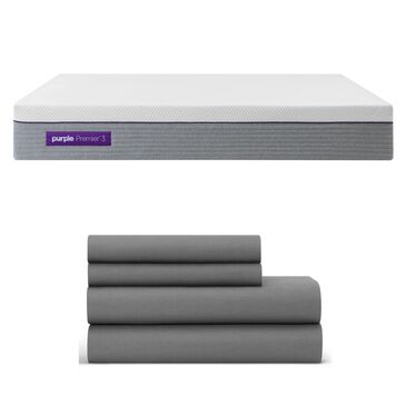 Purple Hybrid Premier 3 Extra Plush Full Mattress in a Box + 4-Piece Softstretch Sheets in Stormy Grey, , large