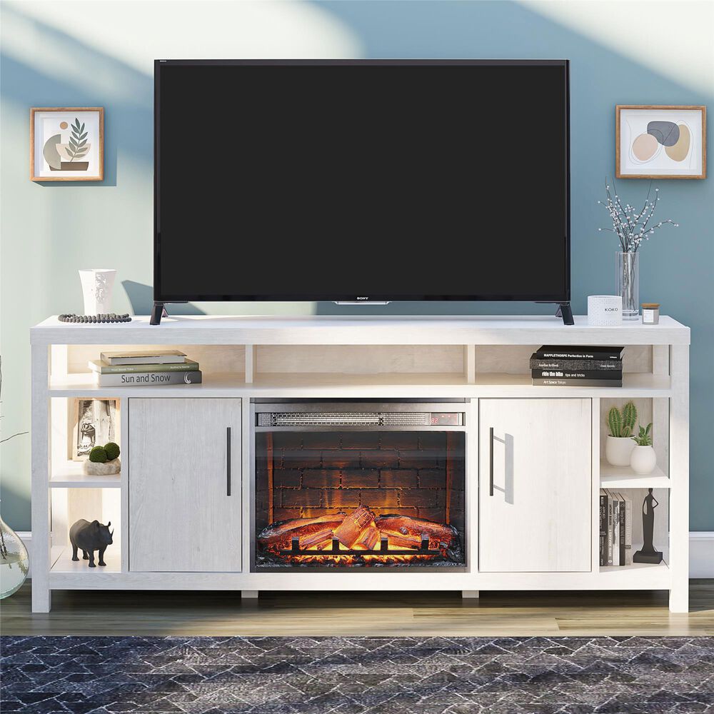 DHP Gaffney 68 TV Stand with Electric Fireplace in Ivory Oak | NFM