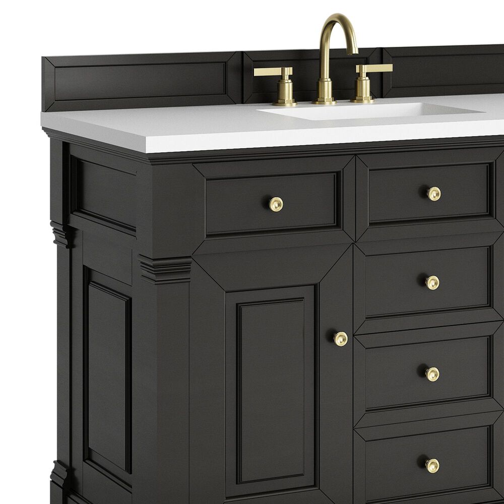 James Martin Vanities Brookfield 48" Single Bathroom Vanity in Black Onyx with 3 cm White Zeus Quartz Top and Rectangular Sink, , large