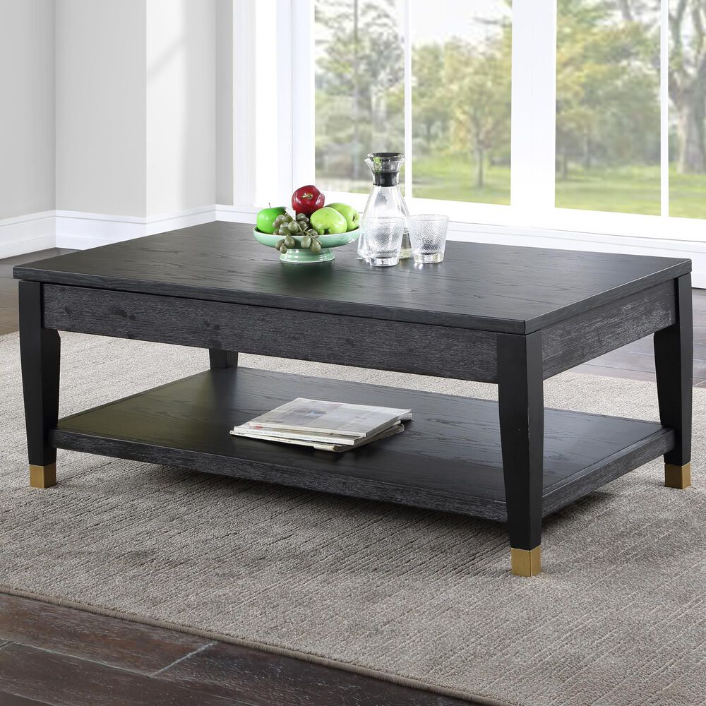 Steve Silver Furniture Yves Lift-Top Cocktail Table in Rubbed Charcoal and Brushed Brass, , large