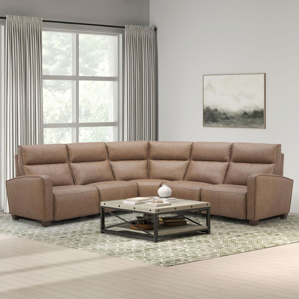 Interlochen 5-Piece Leather Power Reclining Sectional with Power Headrests in Aline Butternut, , large