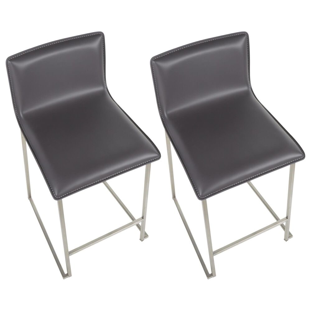 Lumisource Mara Counter Stool with Grey Cushion in Stainless Steel &#40;Set of 2&#41;, , large