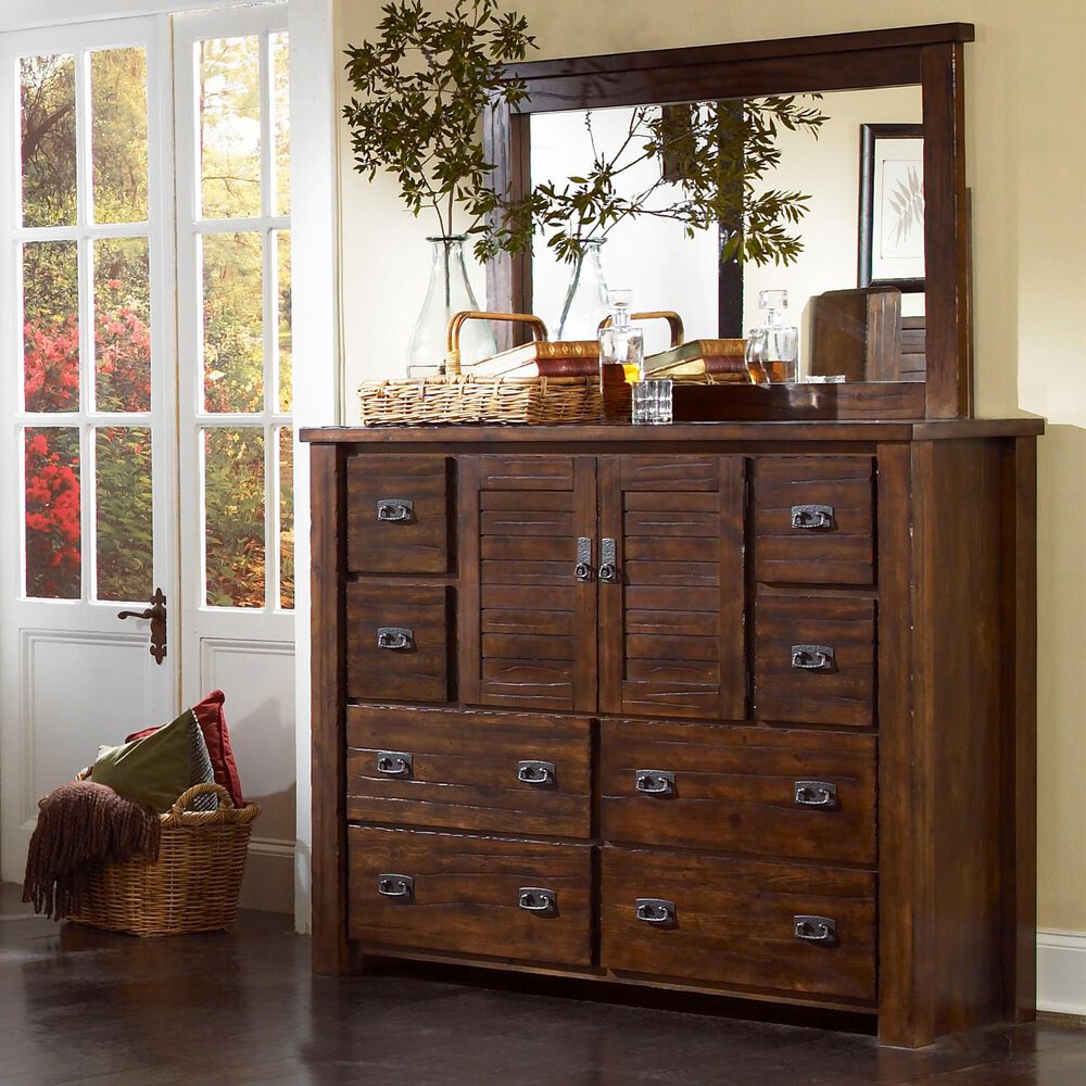 Tiddal Home Trestlewood 4-Piece King Poster Bedroom Set in Mesquite Pine, , large