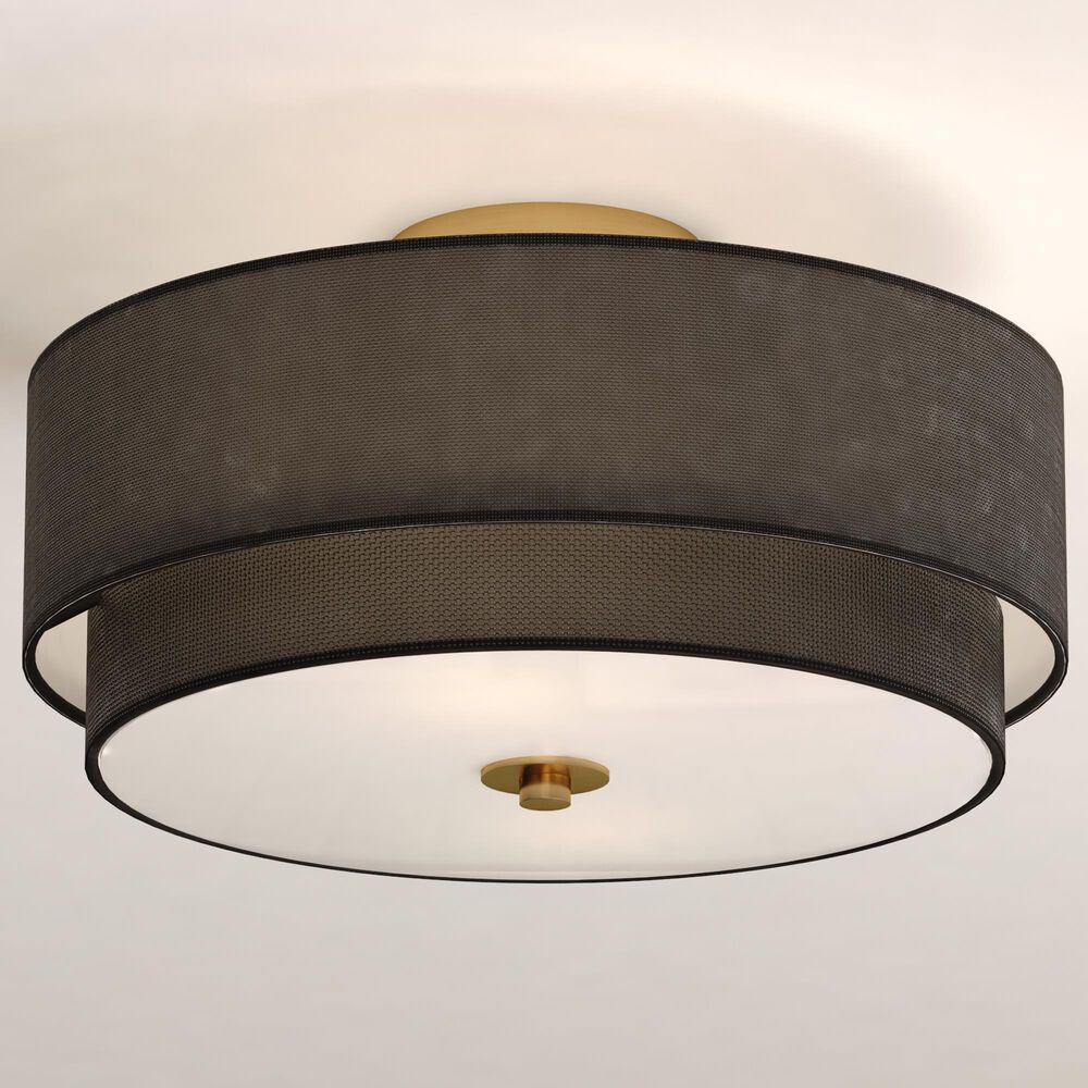 Vaxcel Burnaby 4-Light Semi-Flush Mount with Black Linen Shade in Matte Brass, , large