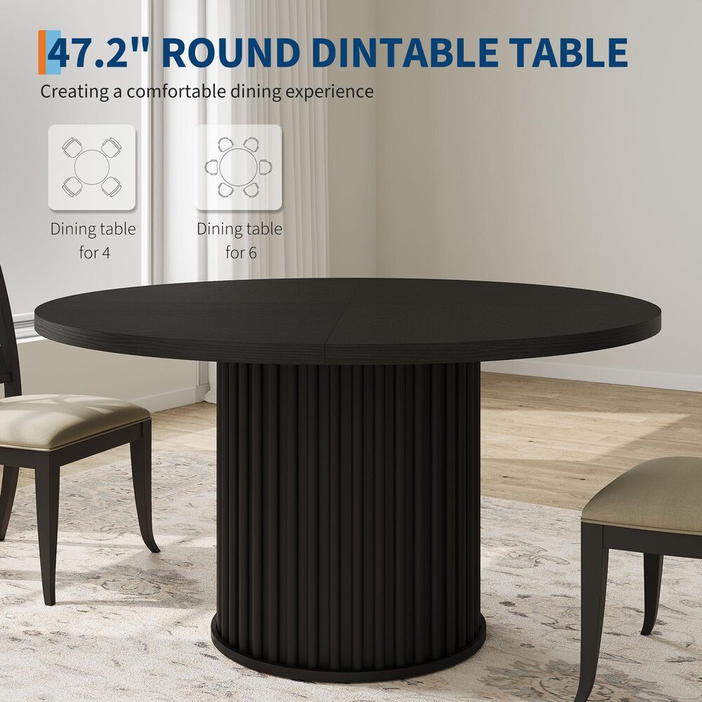 GARVEE 47" Round Industrial Dining Table in Black - Table Only, , large