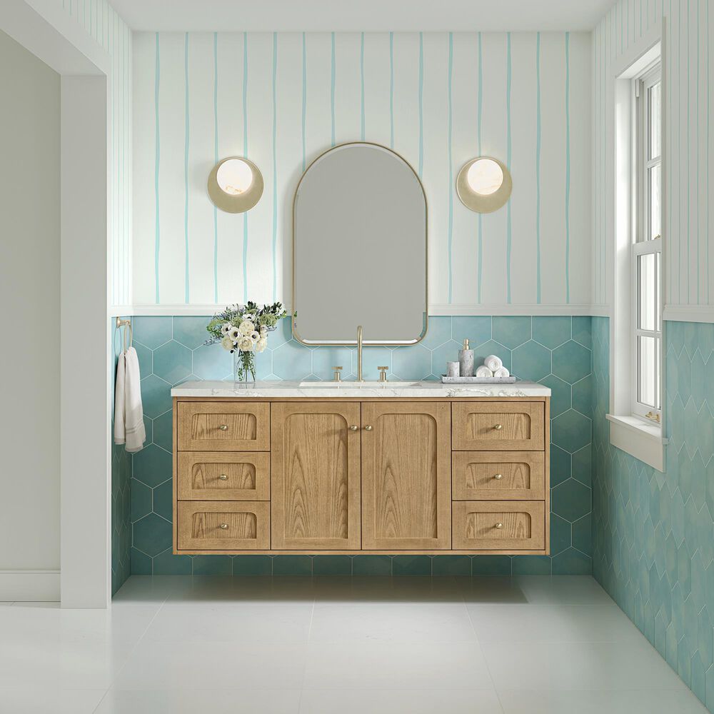 James Martin Vanities Laurent 60" Single Bathroom Vanity in Light Natural Oak with 3 cm Eternal Jasmine Pearl Silestone Top, Rectangle Sink and FreePower Wireless Charger, , large