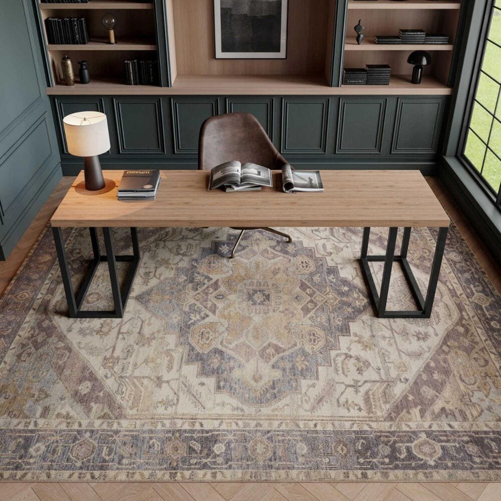 Nourison Vintage Washables Ivory and Purple 4' x 6' Area Rug, , large