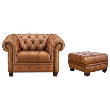 Hydeline York Stationary Chair and Ottoman Set in Cienna Saddle, , large