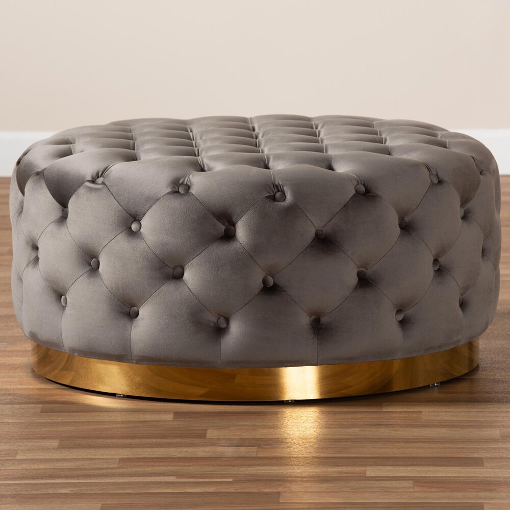 Baxton Studio Sasha Round Cocktail Ottoman in Grey, , large