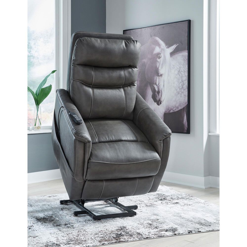 Ashley Strawbill Power Lift Recliner in Shadow, , large