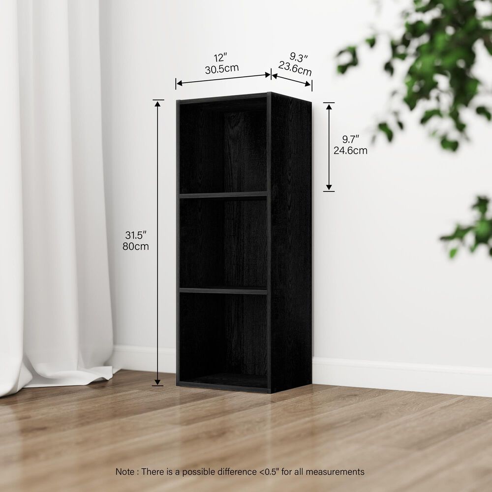 HOMLUX 3-Tier Bookcase with Decorative Open Shelves in Blackwood, , large