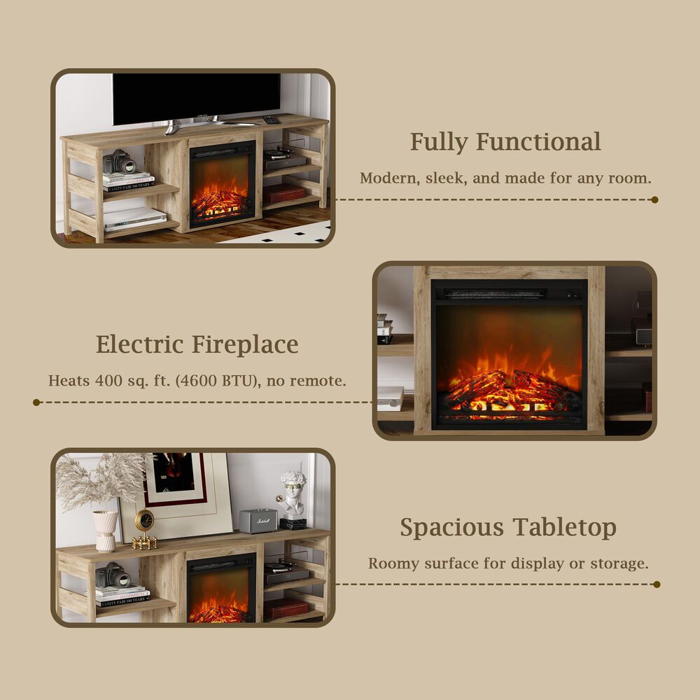 Noviland 63&quot; Fireplace TV Stand with Storage Shelves in Flagstaff Oak, , large