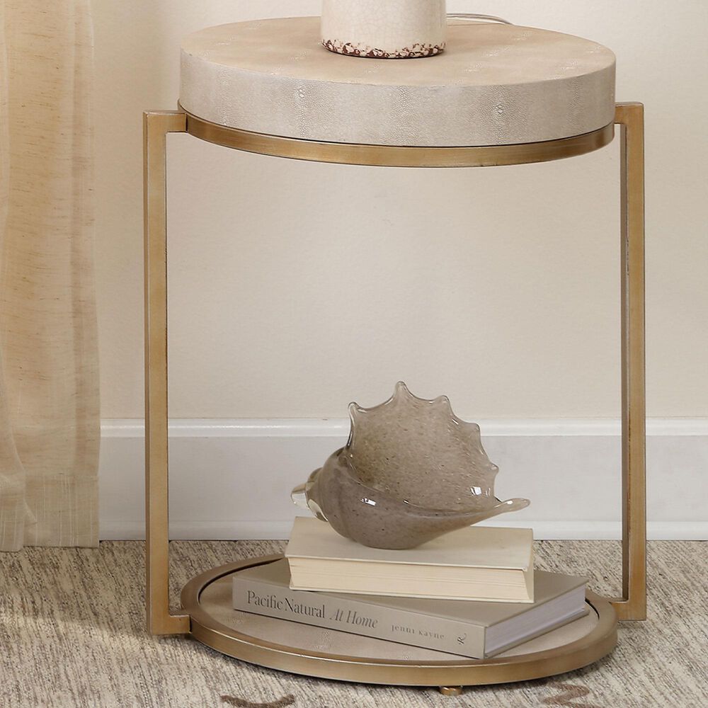 Splendor Living Jamestown Faux Shagreen Round Side Table in Ivory and Champagne, , large