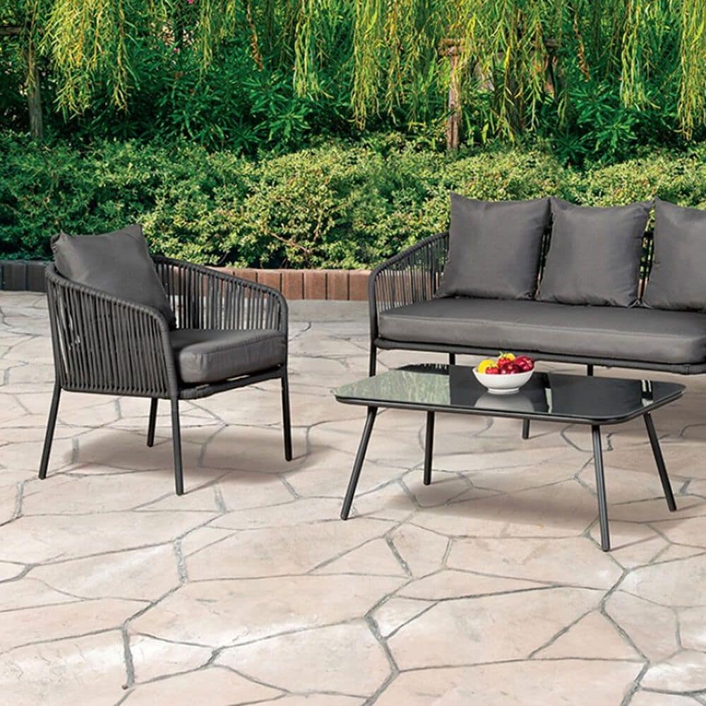 Furniture of America Myesha 4-Piece Patio Conversation Set in Light Gray, , large