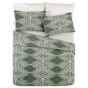Peking Handicraft Aisha 3-Piece Full/Queen Quilt Set in Sage Green and Pale Gray, , large