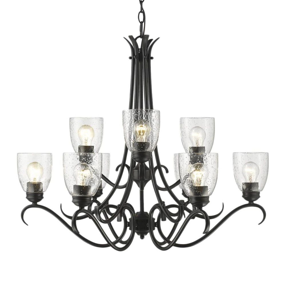 Golden Lighting Parrish 9-Light Chandelier in Black with Seeded Glass, , large