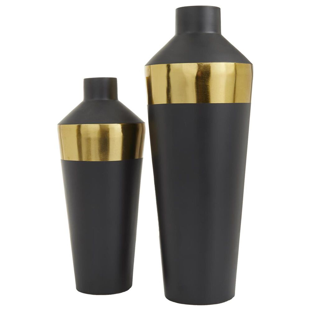 Maple and Jade 2-Piece Iron Decorative Vase Set in Matte Black and Gold, , large