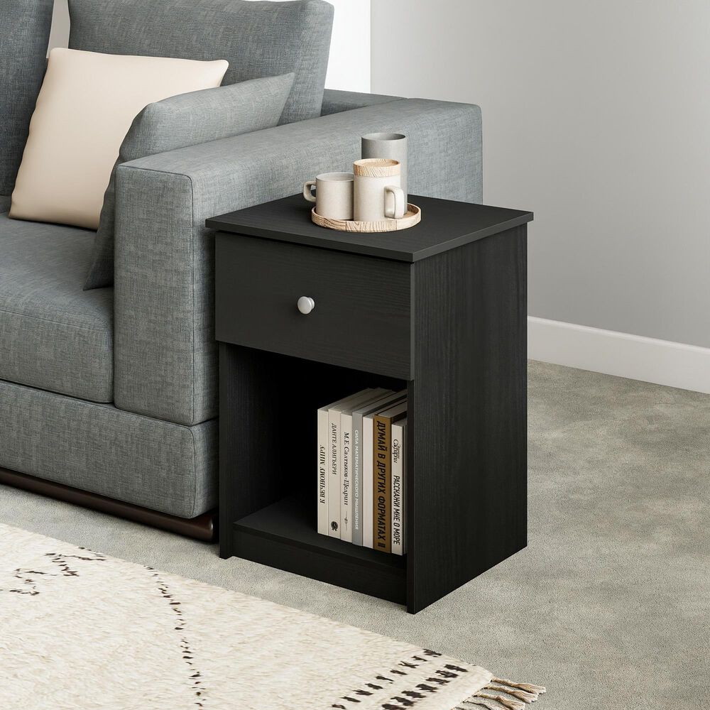 HOMLUX 1-Drawer Modern Nightstand with Knob Handle in Black Oak (Set of 2), , large