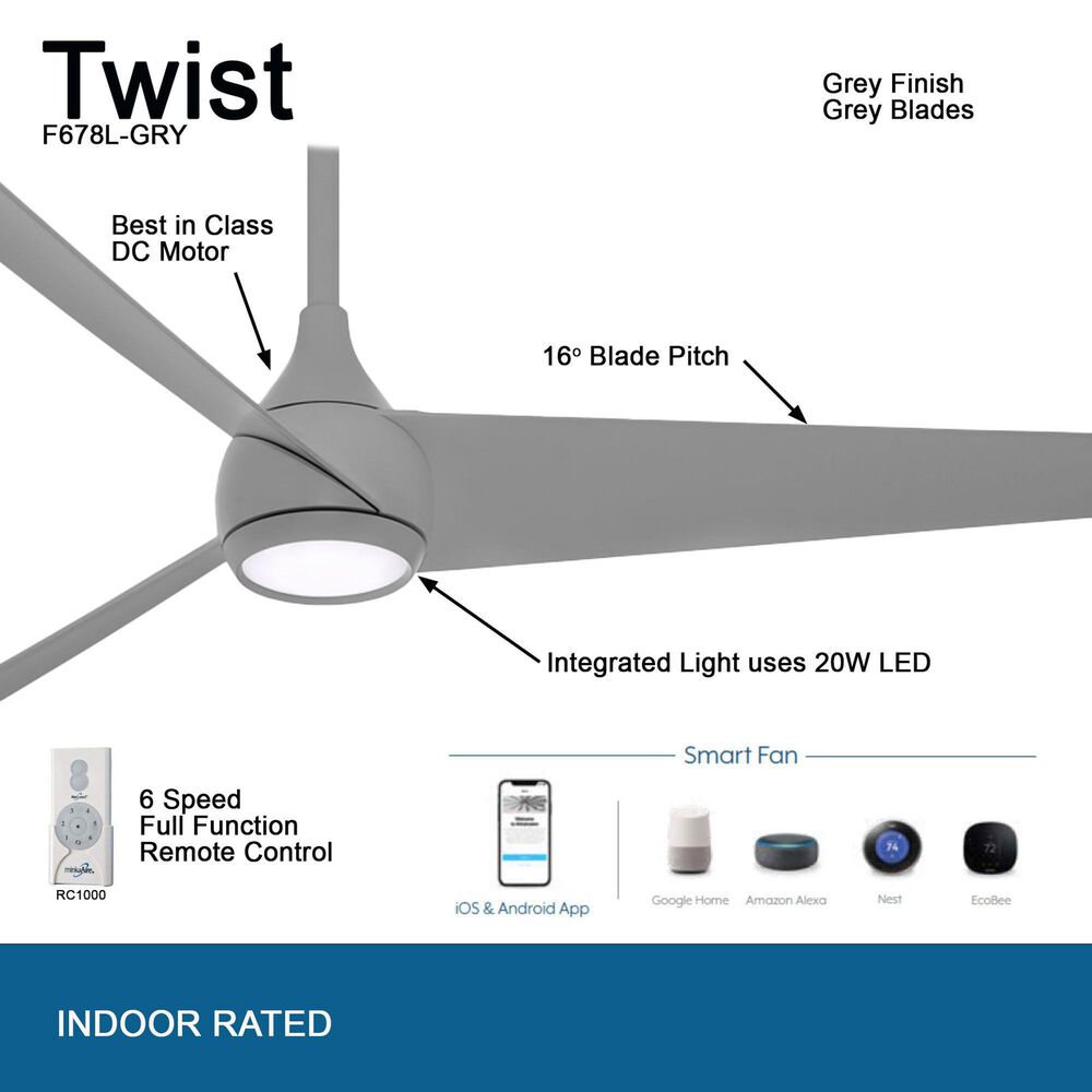 Minka-Aire Twist 52" Ceiling Fan with LED Light in Grey, , large