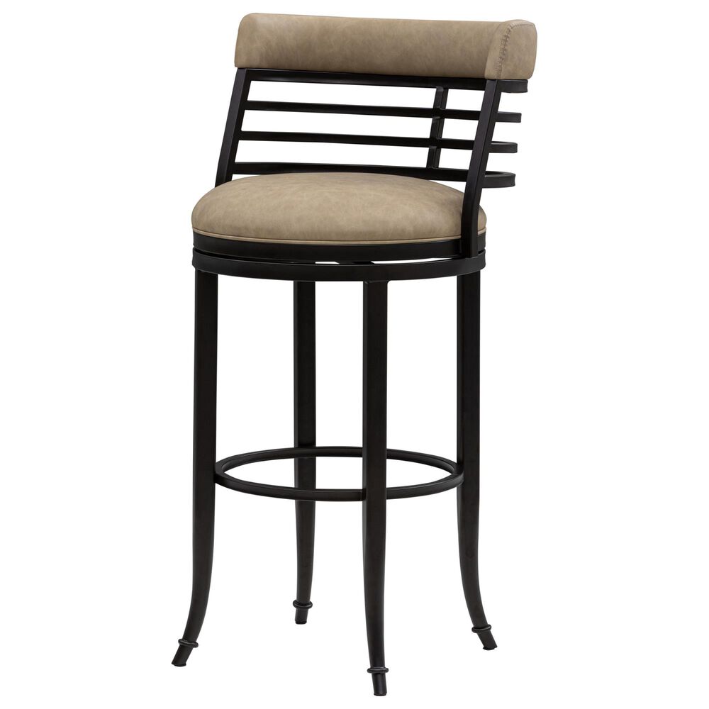 Armen Living Telia Bar Height Stool with Mushroom Brown Upholstery in Dark Brown, , large