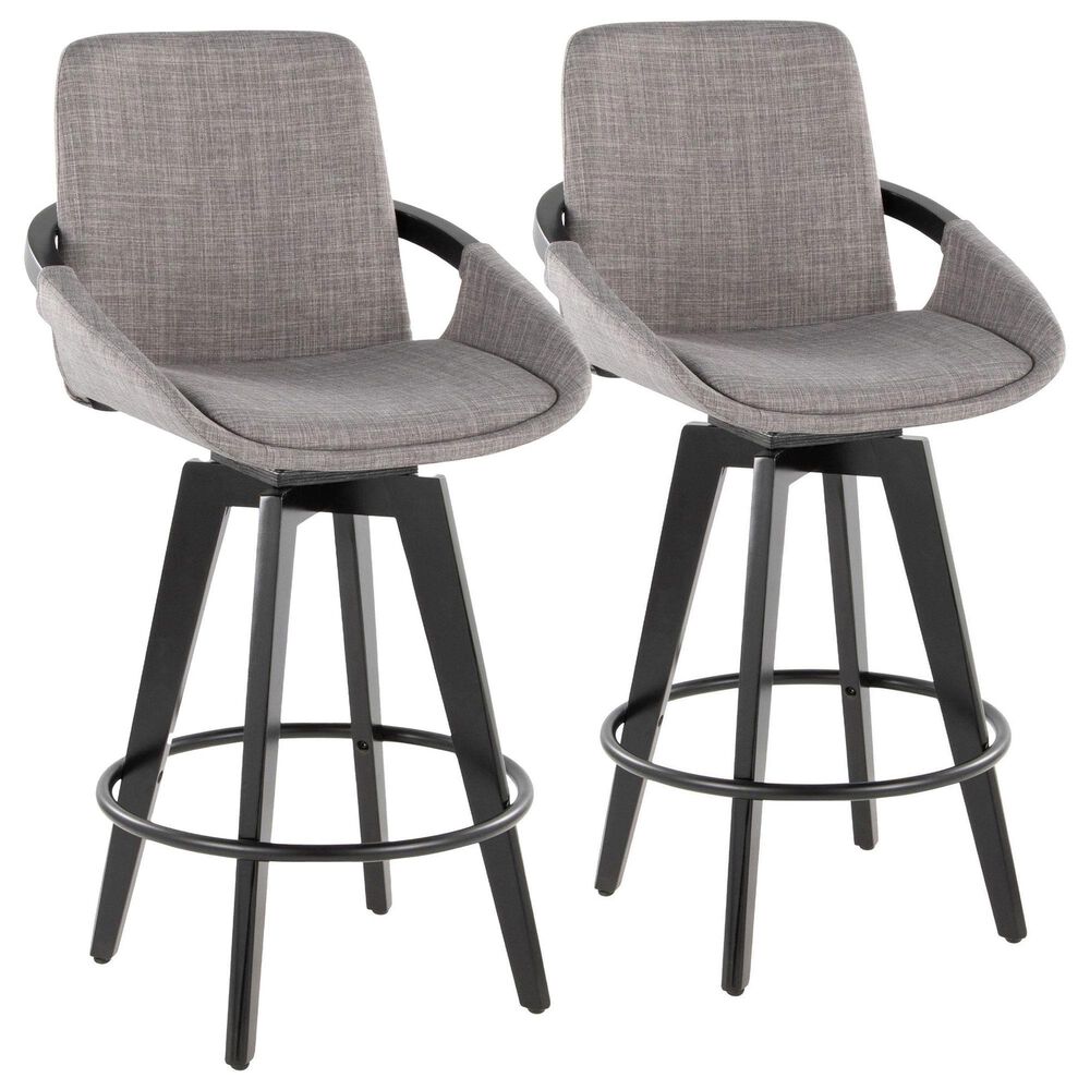 LumiSource Cosmo 26" Swivel Counter Stool with Grey Upholstery in Black (Set of 2), , large