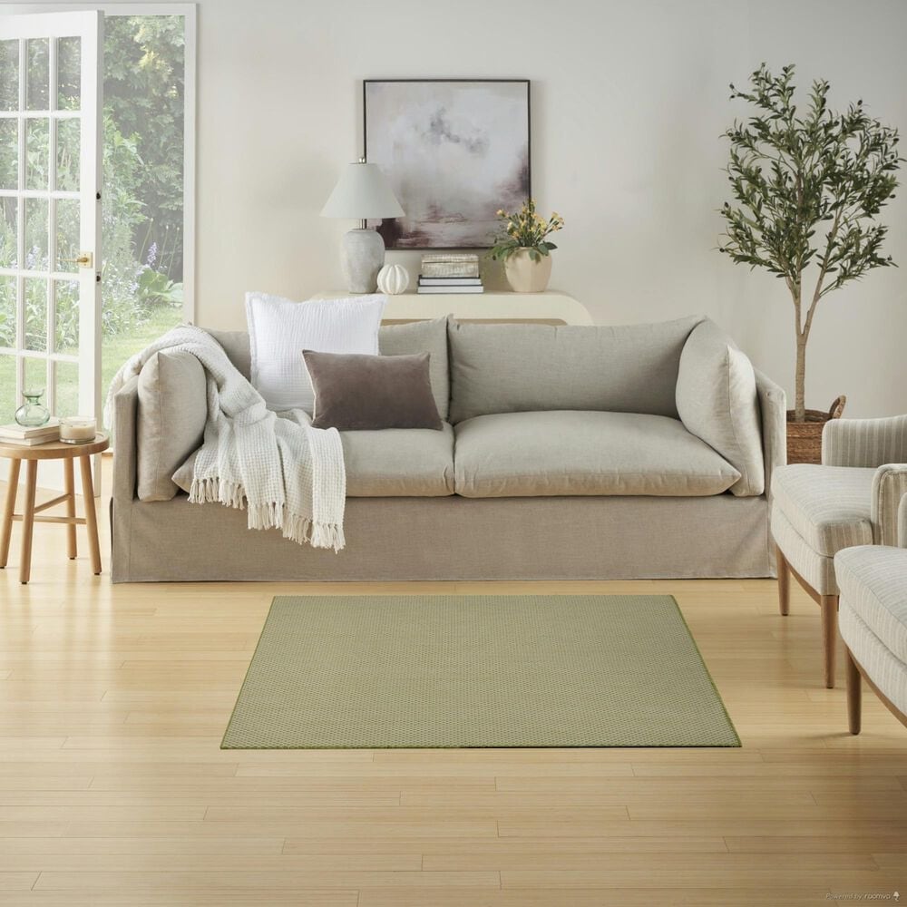 Nourison Courtyard Ivory and Green 4&#39; Square Indoor/Outdoor Area Rug, , large