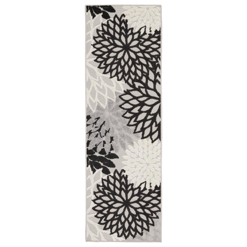Nourison Aloha Floral 2"3" x 8" Black and White Indoor/Outdoor Runner, , large