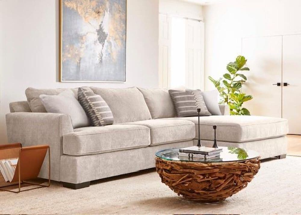 Michael Nicholas Designs Dahlia 2-Piece Sectional with Right-Facing Chaise in Coconut Parchment, , large